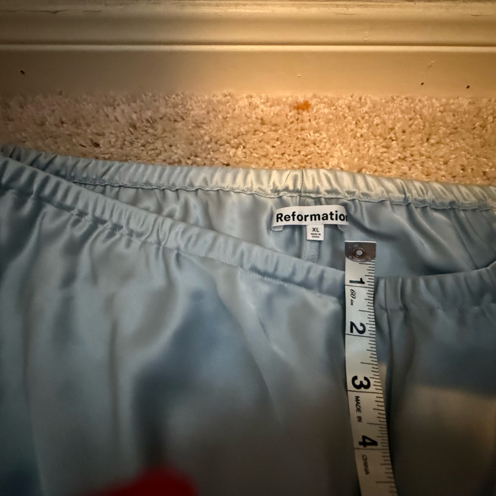 Reformation Light Blue Gale Satin Mid Rise Bias Pant